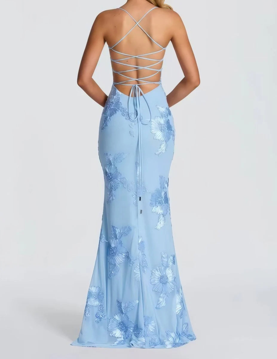 Rosavelle Damen Maxikleid mit Blumenapplikationen | Elegantes Ärmelloses Festkleid
