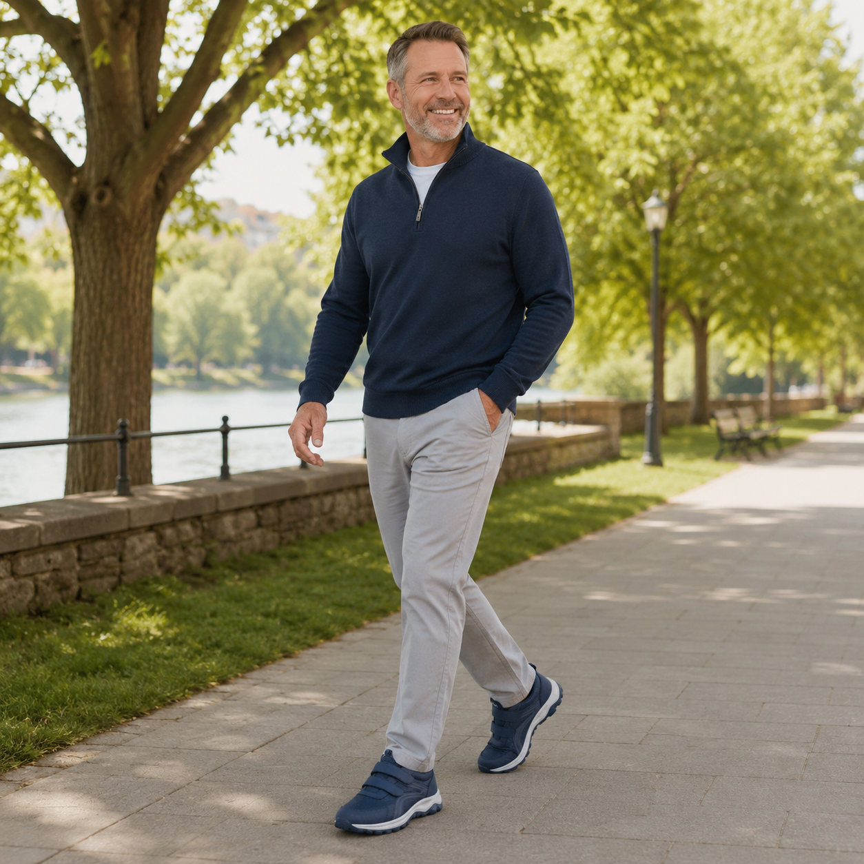 Gesamtansicht der orthopädischen Walkingschuhe in Schwarz auf neutralem Hintergrund