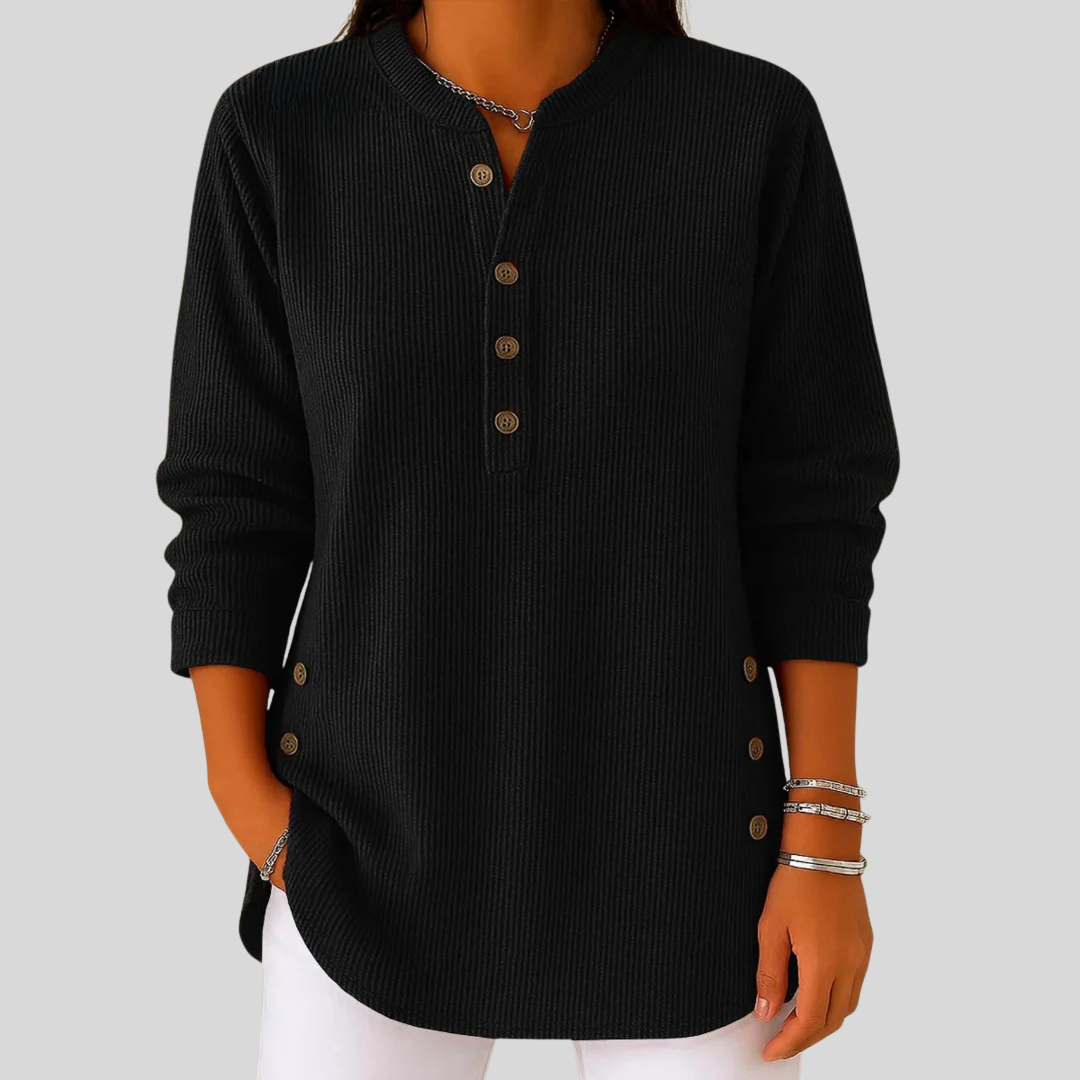 Detailaufnahme Knopfdetail SERAPHINA™ Pullover Damen Rippstrick