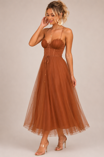 Elysienne Damen Midikleid mit Korsagenoberteil | Elegantes Ärmelloses Fit & Flare Kleid
