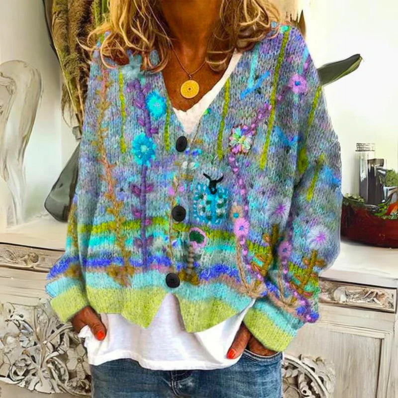 Willowmere Damen Boho Strickjacke mit Blumenmuster | Weiche Offene Strickjacke