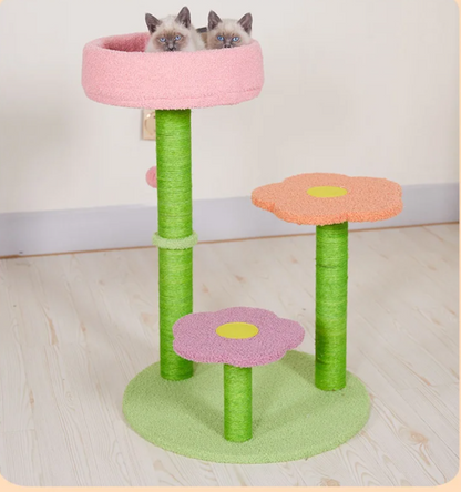 KlimPaws BloomNest Kratzbaum mit Sprungplattform und blütenförmigem Katzennest