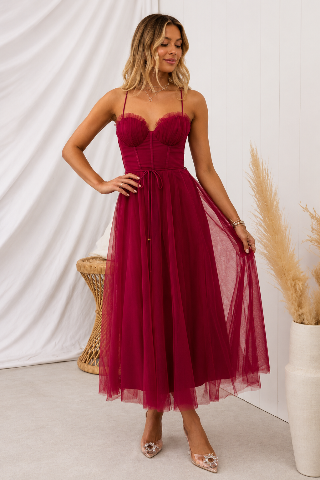 Elysienne Damen Midikleid mit Korsagenoberteil | Elegantes Ärmelloses Fit & Flare Kleid