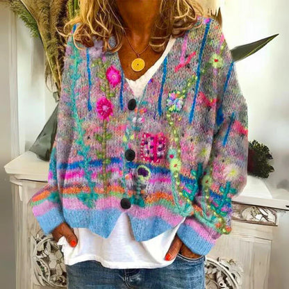 Willowmere Damen Boho Strickjacke mit Blumenmuster | Weiche Offene Strickjacke