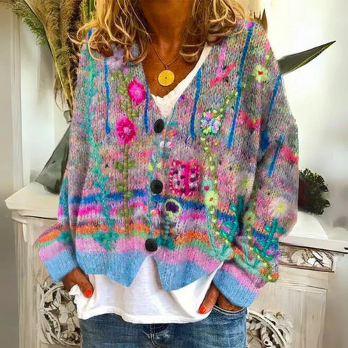 Willowmere Damen Boho Strickjacke mit Blumenmuster | Weiche Offene Strickjacke