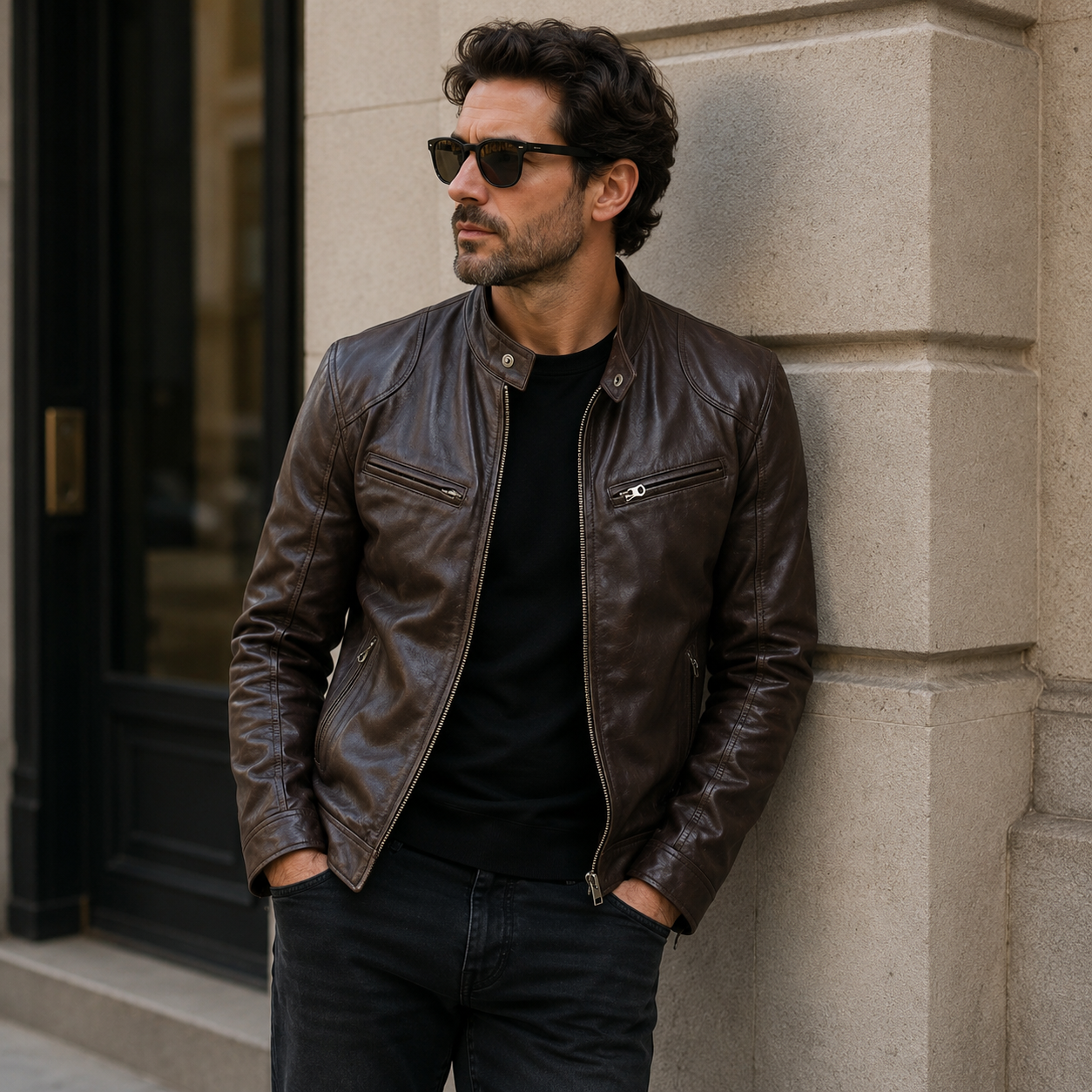 Ridgewell Herren Vintage Lederjacke | Klassische Biker Jacke mit Reißverschluss