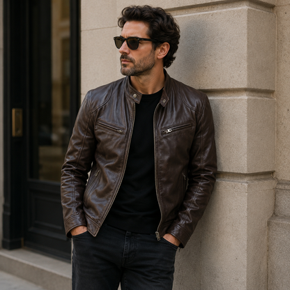 Ridgewell Herren Vintage Lederjacke | Klassische Biker Jacke mit Reißverschluss