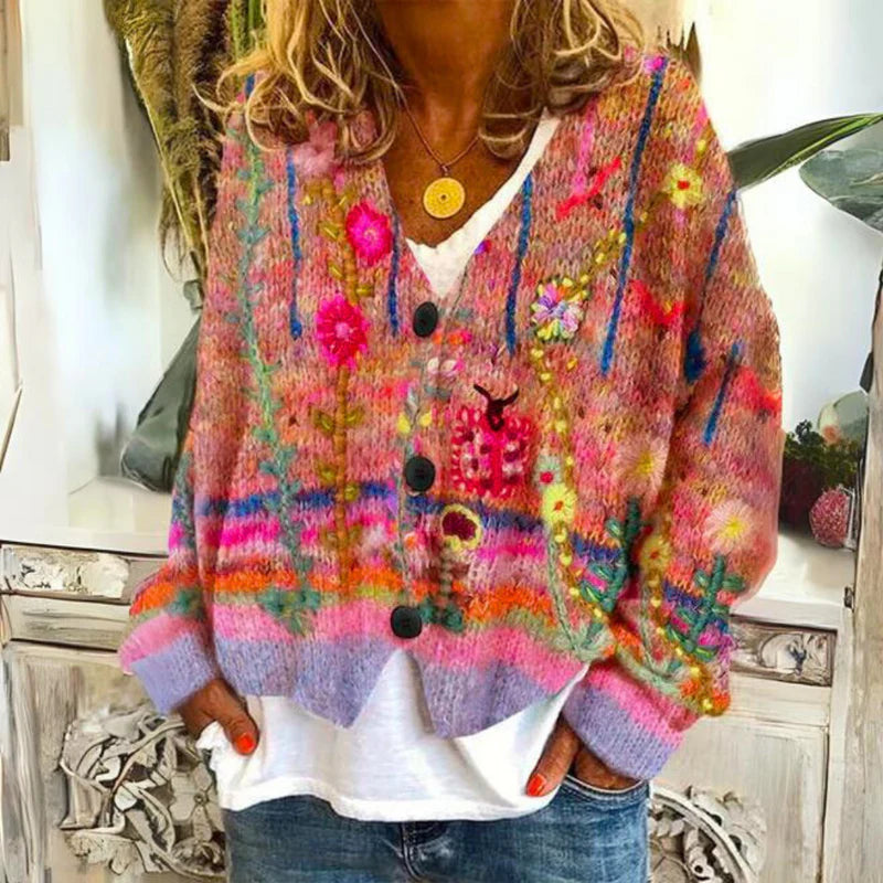 Willowmere Damen Boho Strickjacke mit Blumenmuster | Weiche Offene Strickjacke