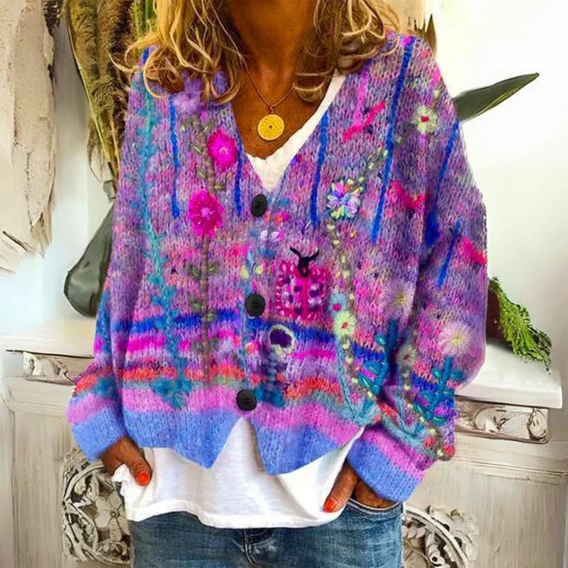 Willowmere Damen Boho Strickjacke mit Blumenmuster | Weiche Offene Strickjacke
