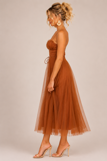 Elysienne Damen Midikleid mit Korsagenoberteil | Elegantes Ärmelloses Fit & Flare Kleid