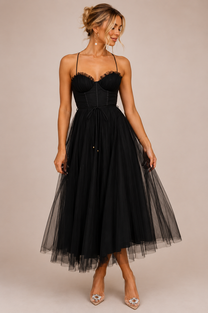 Elysienne Damen Midikleid mit Korsagenoberteil | Elegantes Ärmelloses Fit & Flare Kleid