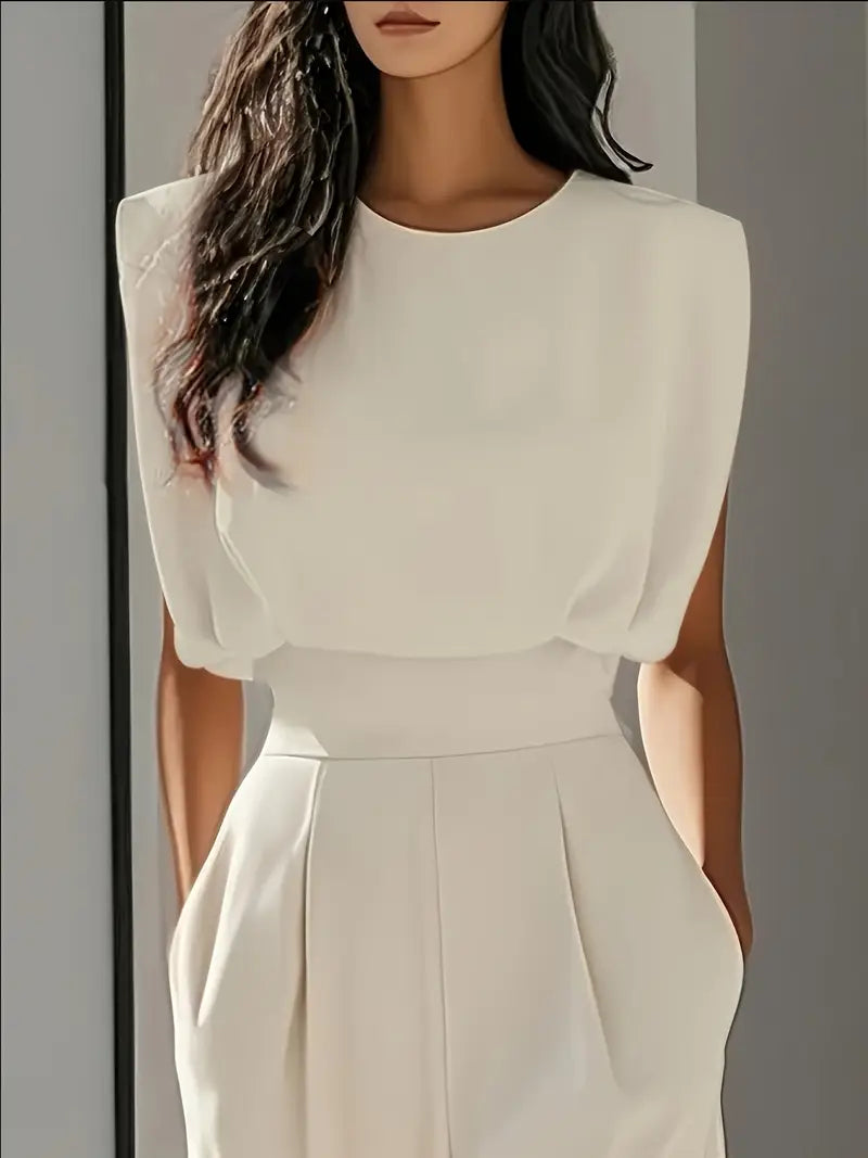Seraphina Damen Eleganter Taillierter Jumpsuit | Ärmelloser Overall mit Weitem Bein