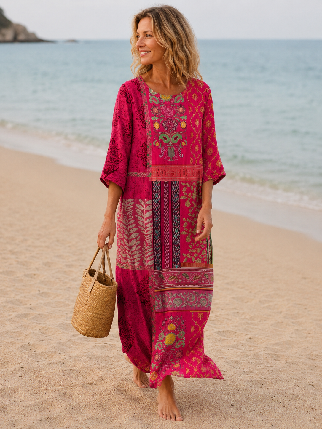 Soléa Damen Boho Maxikleid | Luftiges V-Ausschnitt Sommerkleid in Maxi-Länge