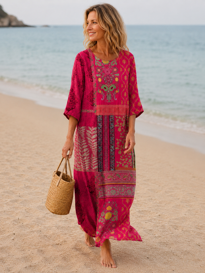 Soléa Damen Boho Maxikleid | Luftiges V-Ausschnitt Sommerkleid in Maxi-Länge