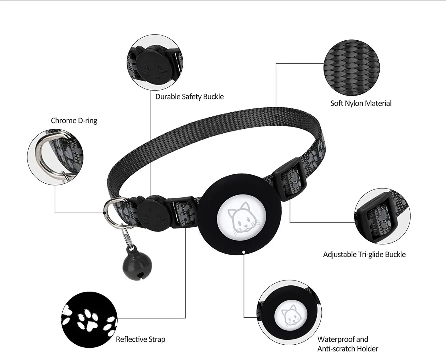 SafePaw Reflektierendes Airtag-Halsband mit Glöckchen