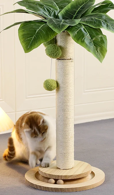 KlimPaws Sisal-Kratzbaum mit Hängekugeln und Kugelbahn aus Holz