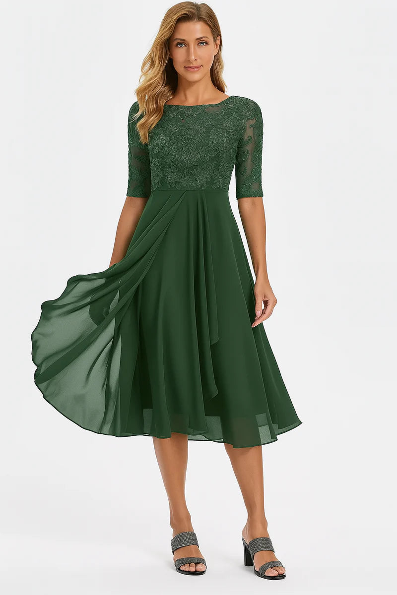 Seraphine Damen Spitzen Midikleid | Fließendes Chiffon Abendkleid mit Eleganter Passform