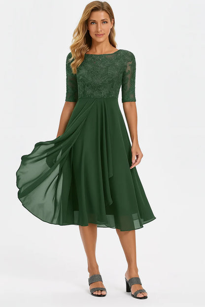 Seraphine Damen Spitzen Midikleid | Fließendes Chiffon Abendkleid mit Eleganter Passform