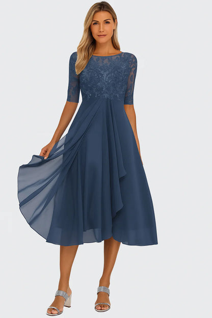Seraphine Damen Spitzen Midikleid | Fließendes Chiffon Abendkleid mit Eleganter Passform