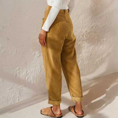 Briar Damen Cordhose mit Hohem Bund | Gerade Geschnittene Komforthose