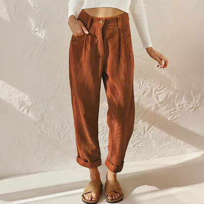 Briar Damen Cordhose mit Hohem Bund | Gerade Geschnittene Komforthose