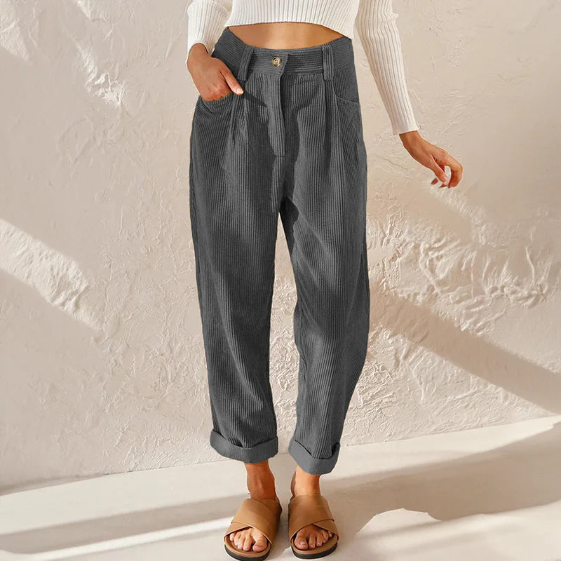 Briar Damen Cordhose mit Hohem Bund | Gerade Geschnittene Komforthose