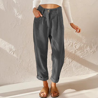 Briar Damen Cordhose mit Hohem Bund | Gerade Geschnittene Komforthose