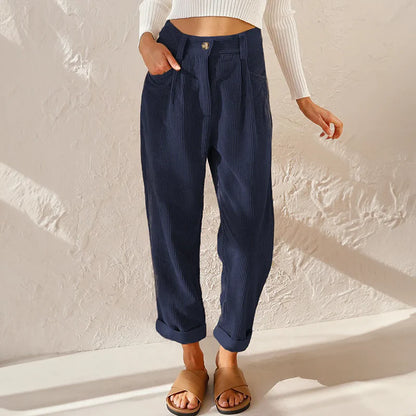 Briar Damen Cordhose mit Hohem Bund | Gerade Geschnittene Komforthose