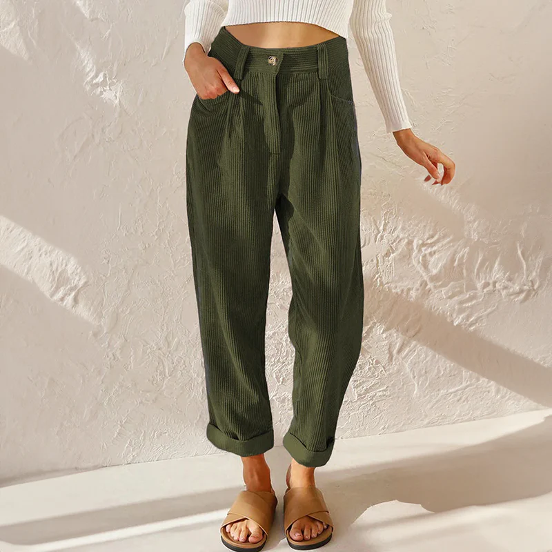 Briar Damen Cordhose mit Hohem Bund | Gerade Geschnittene Komforthose