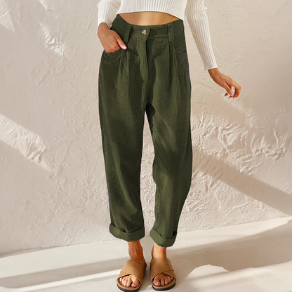 Briar Damen Cordhose mit Hohem Bund | Gerade Geschnittene Komforthose