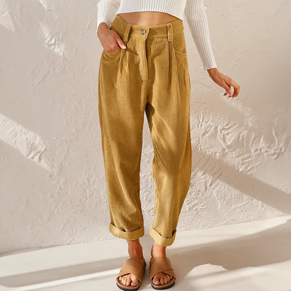 Briar Damen Cordhose mit Hohem Bund | Gerade Geschnittene Komforthose