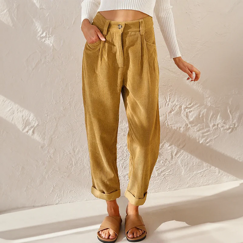 Briar Damen Cordhose mit Hohem Bund | Gerade Geschnittene Komforthose