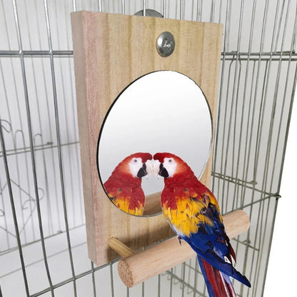 Papageiensitzstange mit Spiegel – Naturholz, 13 cm Käfigspielzeug