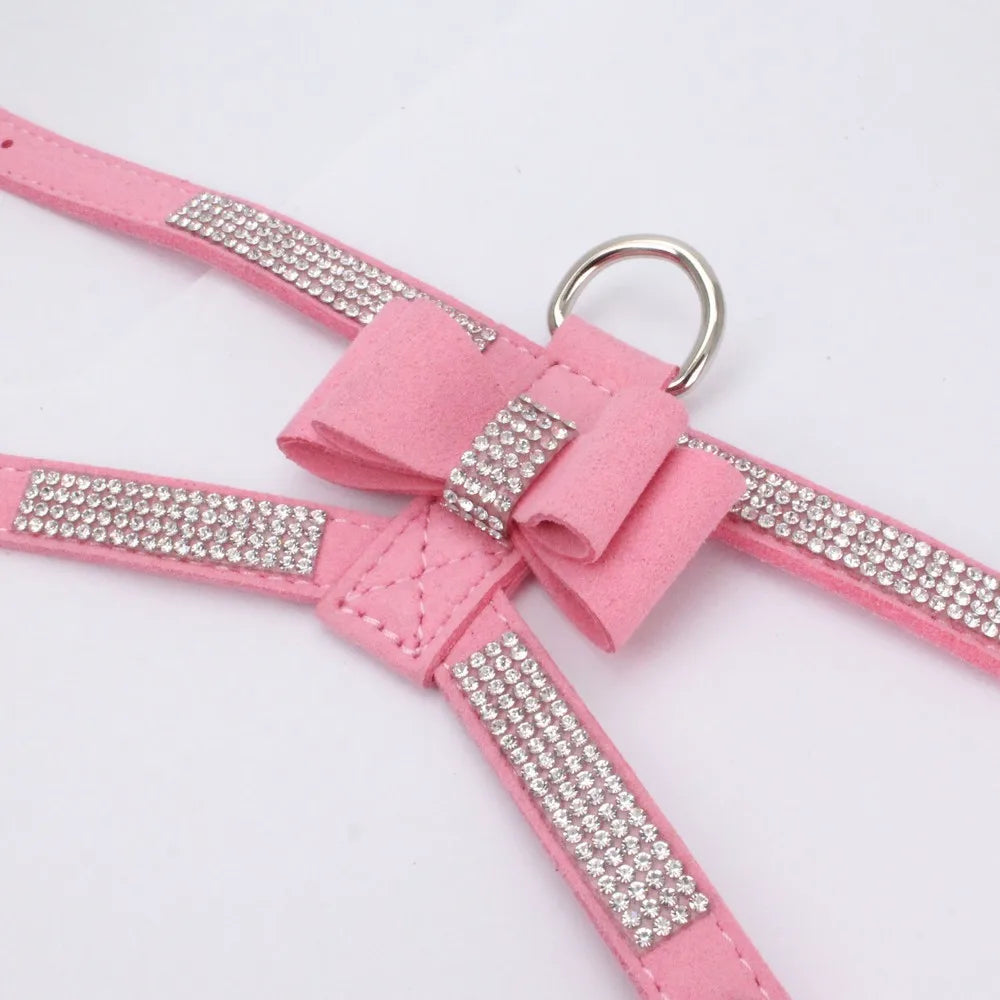 VelvetBow Luxus-Hunde- und Katzengeschirr mit Strass-Fliege