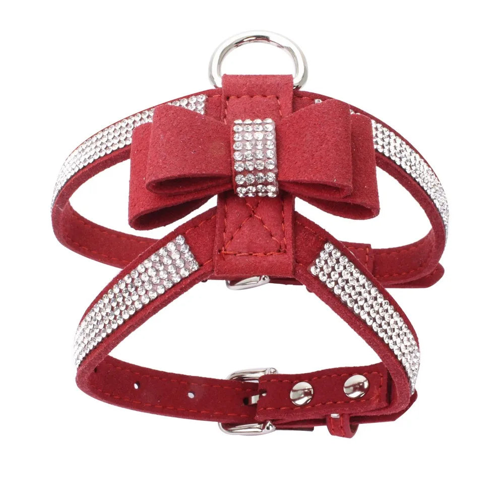 VelvetBow Luxus-Hunde- und Katzengeschirr mit Strass-Fliege