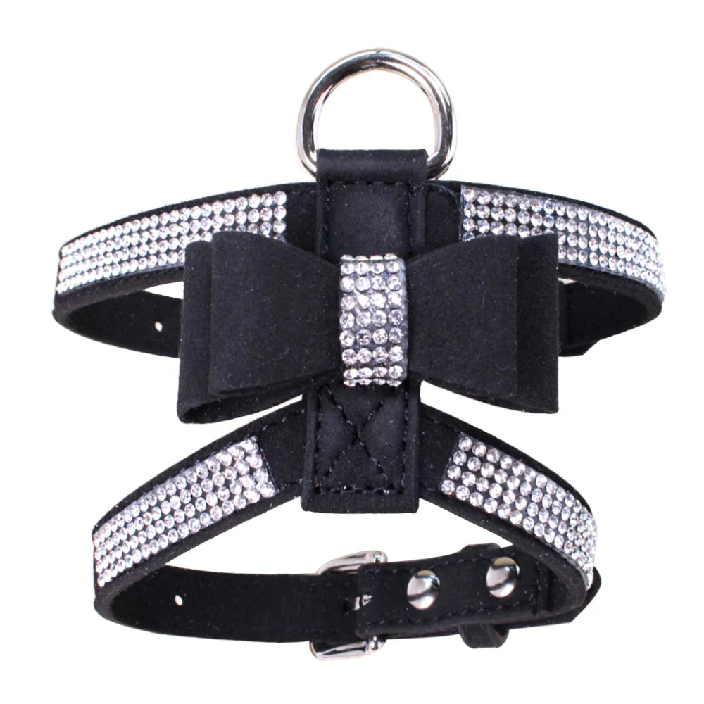 VelvetBow Luxus-Hunde- und Katzengeschirr mit Strass-Fliege