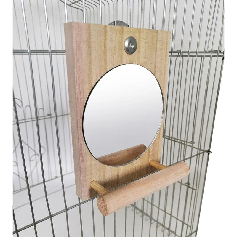 Papageiensitzstange mit Spiegel – Naturholz, 13 cm Käfigspielzeug
