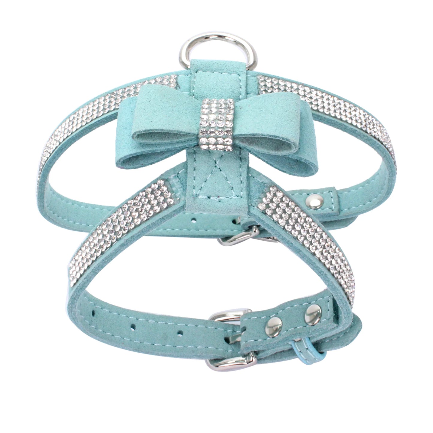 VelvetBow Luxus-Hunde- und Katzengeschirr mit Strass-Fliege