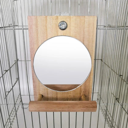 Papageiensitzstange mit Spiegel – Naturholz, 13 cm Käfigspielzeug