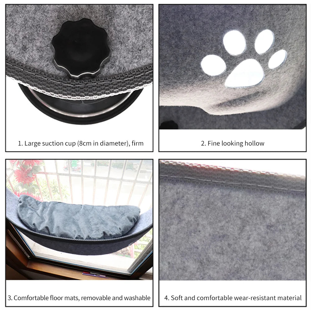 Katzen-Fensterhängematte aus Samt und Filz – 67 × 25 cm – Saugnapf – Tragkraft: 20 kg
