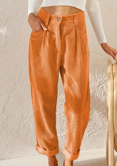 Briar Damen Cordhose mit Hohem Bund | Gerade Geschnittene Komforthose