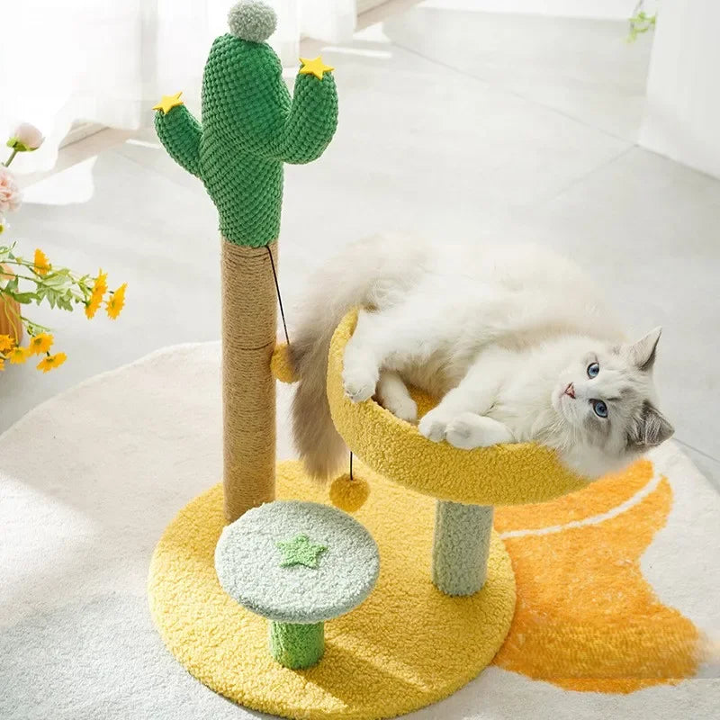 Katzenkletterbaum in Kaktusform – Sisal & Plüsch, grünes Design