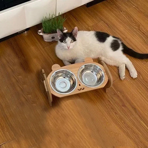 Erhöhter Futternapf aus Holz für Katzen und Hunde – Einzel- oder Doppelversion