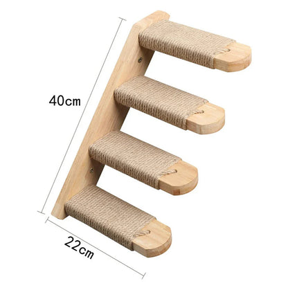 Wandmontiertes Katzenklettergerüst aus Holz – mit Kratzbereich und Nest