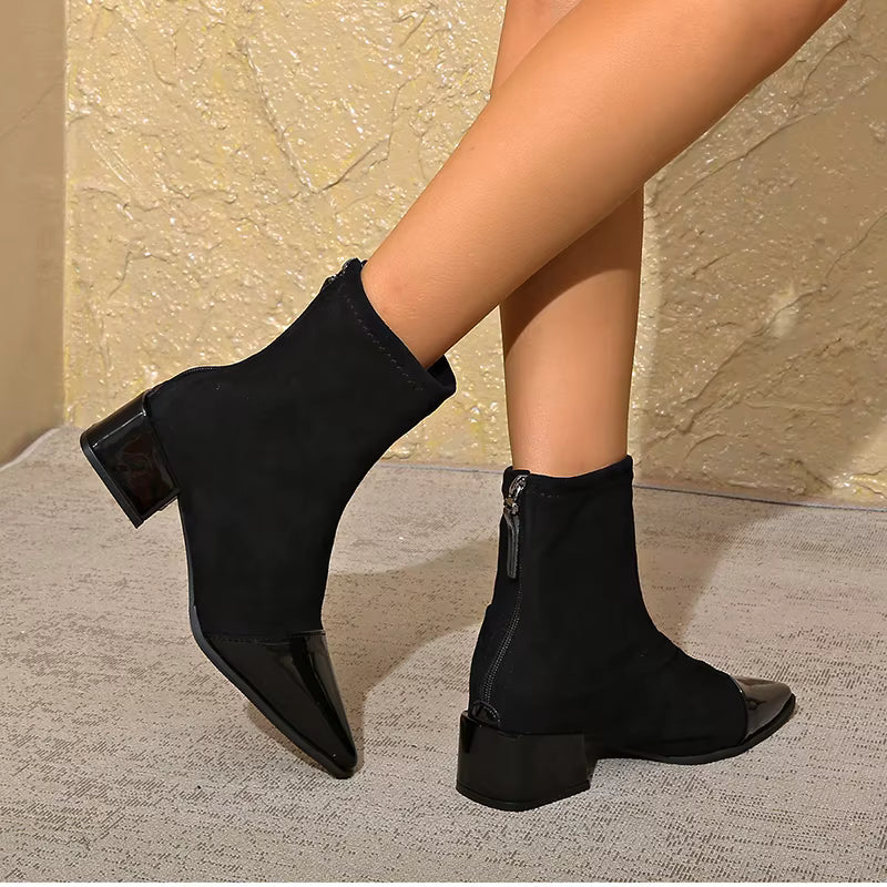 Ravenna Damen Veloursleder Stiefeletten | Bequeme Blockabsatz Boots mit Reißverschluss