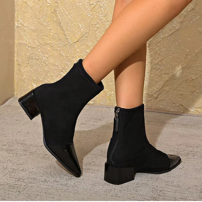 Ravenna Damen Veloursleder Stiefeletten | Bequeme Blockabsatz Boots mit Reißverschluss