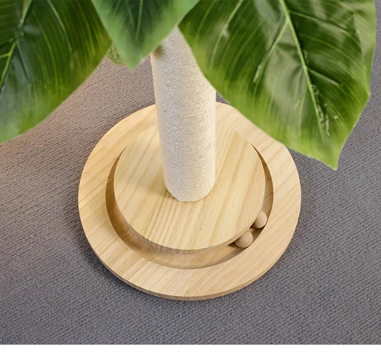 KlimPaws Sisal-Kratzbaum mit Hängekugeln und Kugelbahn aus Holz