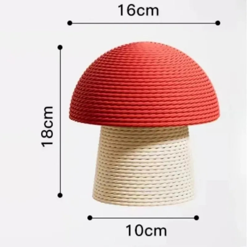 Katzenkratzbaum aus Sisal – Rotes Pilzdesign, Holz und Seil