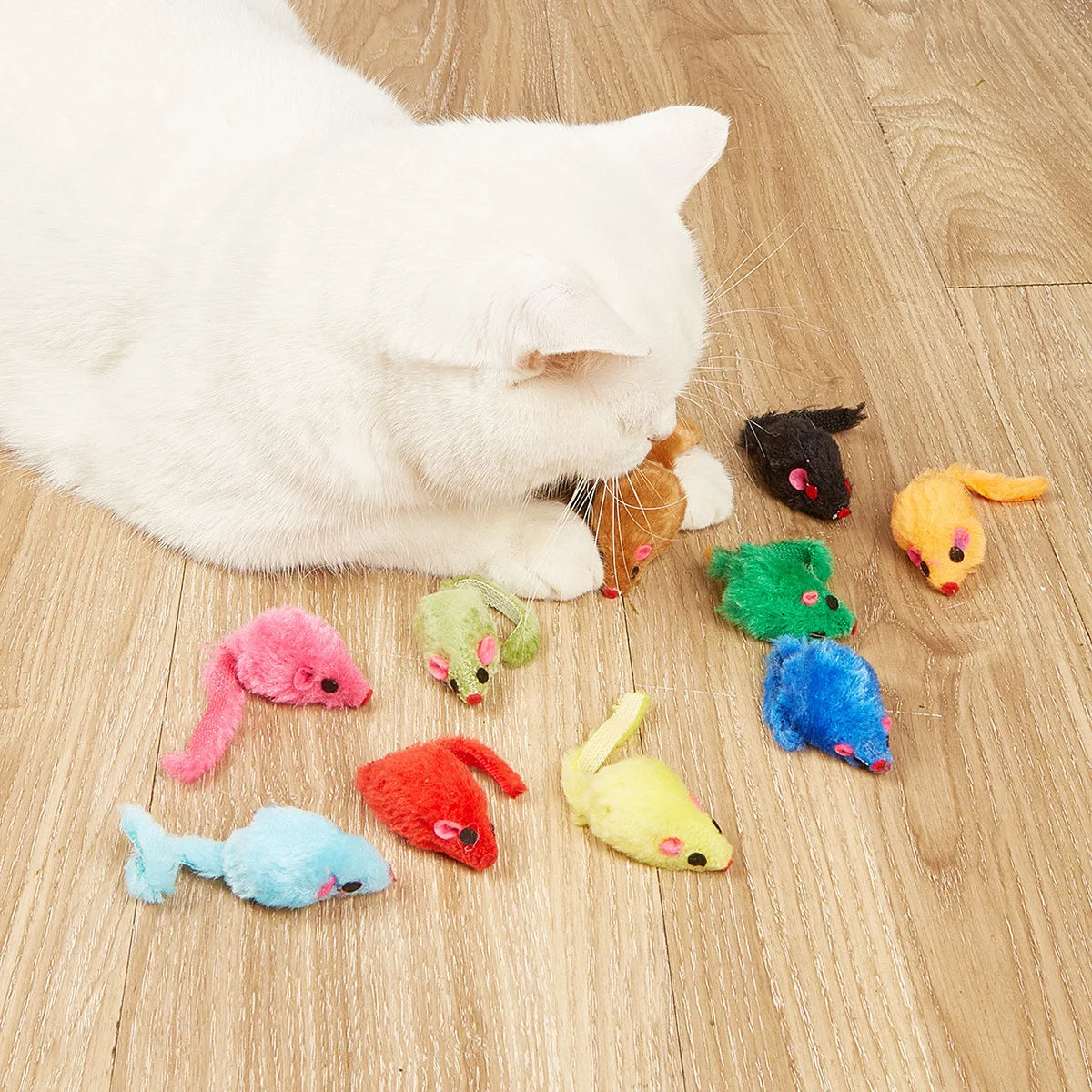 FurryHunt Katzen-Spielmaus – Kunstfell, Federschwanz & Regenbogen-Design