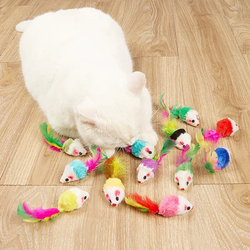 FurryHunt Katzen-Spielmaus – Kunstfell, Federschwanz & Regenbogen-Design